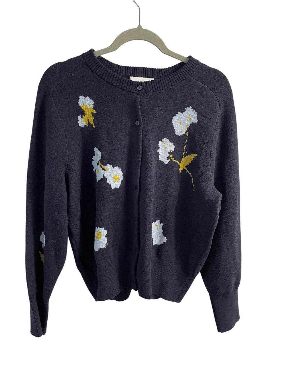 Free Assembly Navy Floral Button Cardigan Sweater Large Daisy Knit - Picture 4 of 8